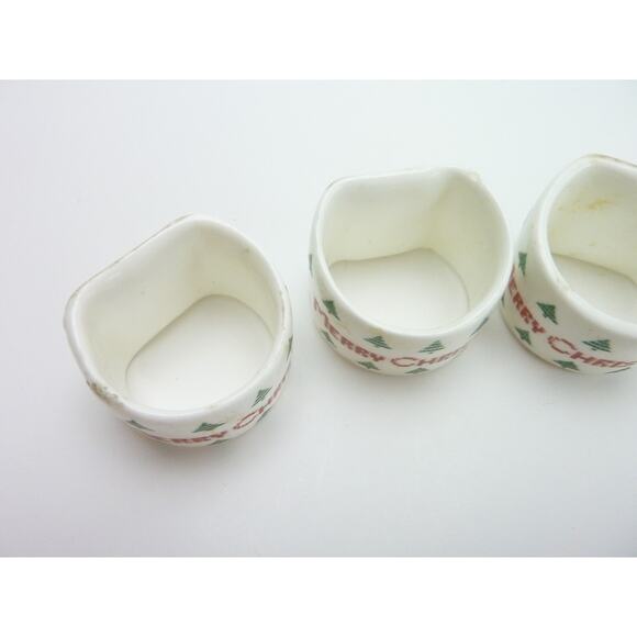 Vintage Christmas Tree Napkin Ring Holders Merry Christmas Ceramic Napkin Rings - Picture 2 of 5